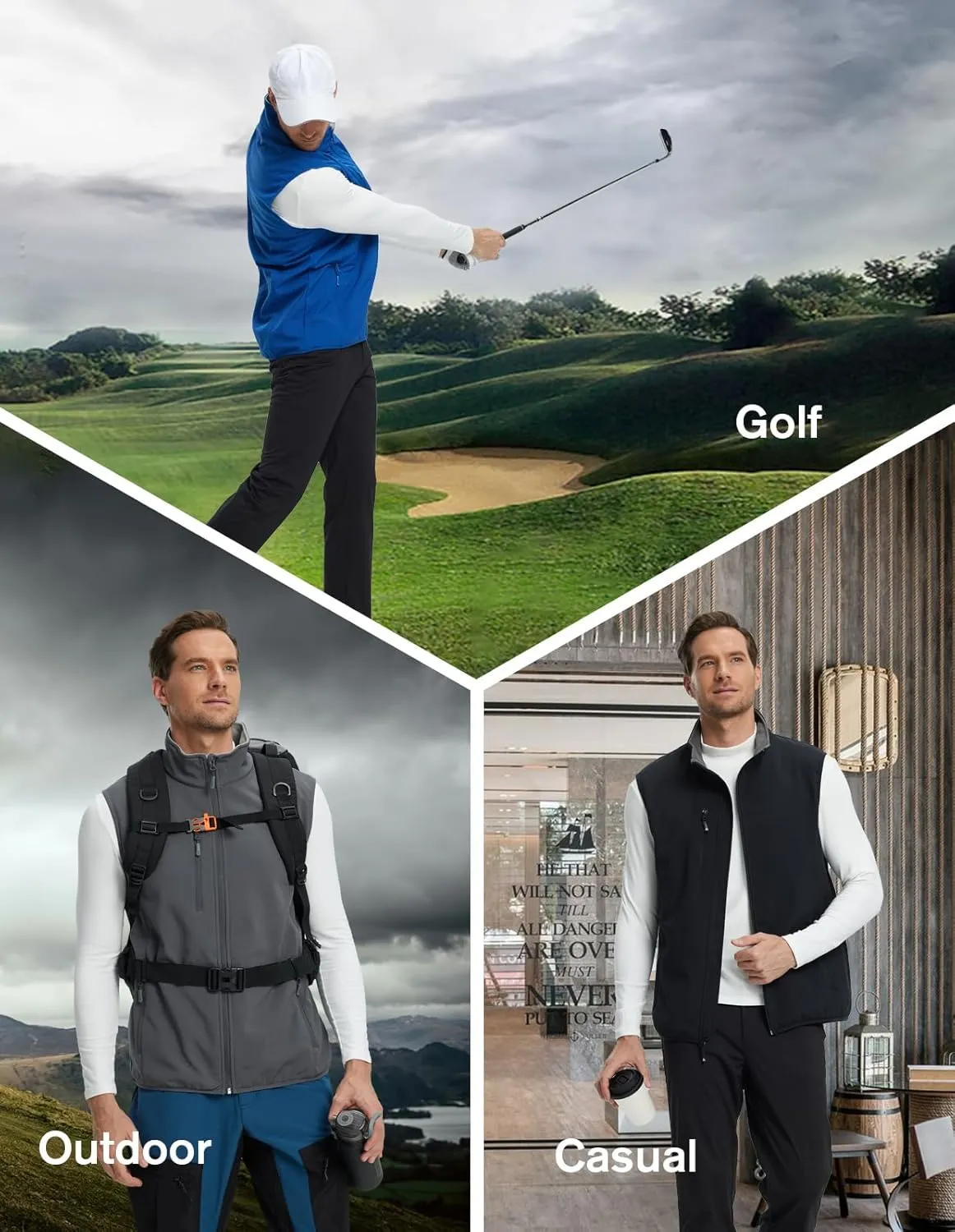 fit space Men's Lightweight Vest Softshell Sleeveless Windproof Jacket with Zipper Pcoket Cycling Travel Hiking Running Golf