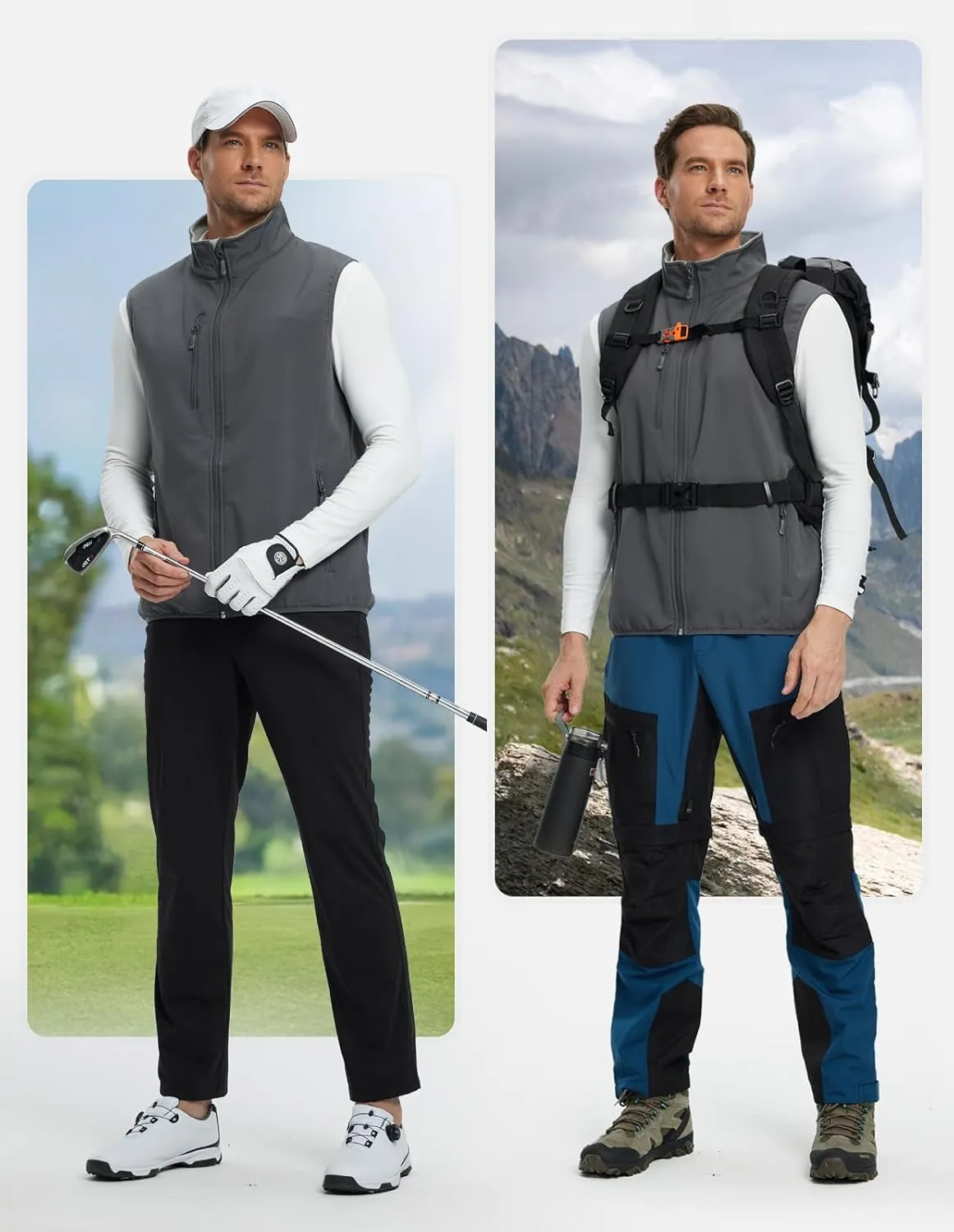 fit space Men's Lightweight Vest Softshell Sleeveless Windproof Jacket with Zipper Pcoket Cycling Travel Hiking Running Golf