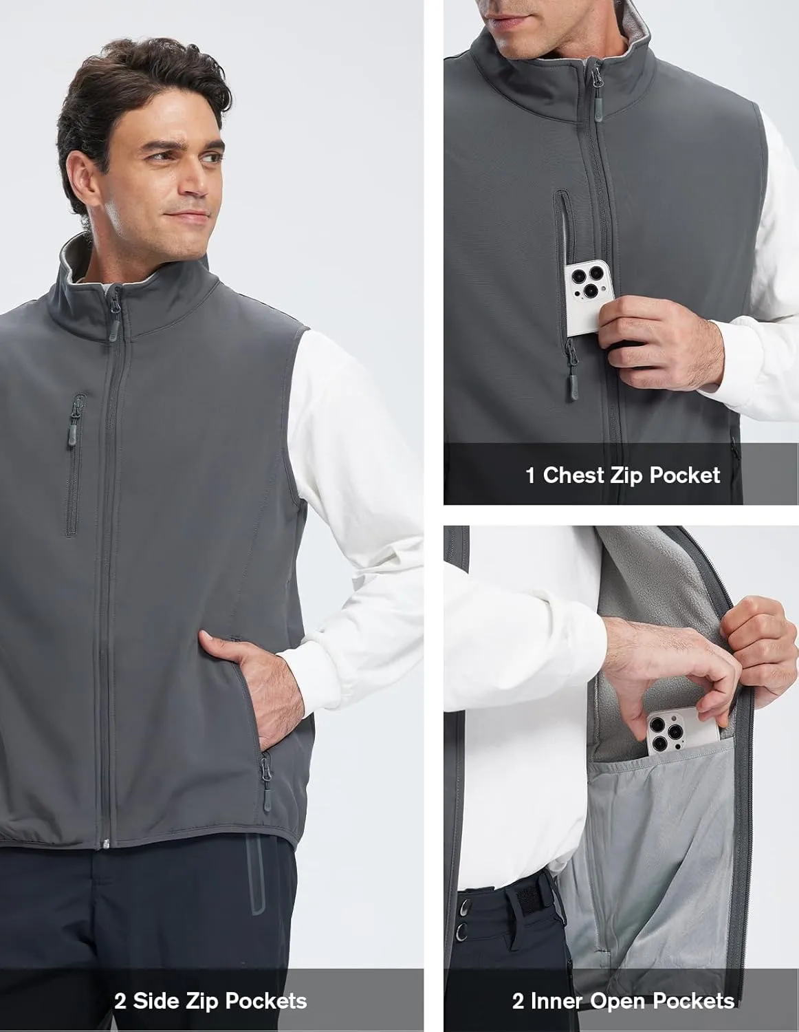 fit space Men's Lightweight Vest Softshell Sleeveless Windproof Jacket with Zipper Pcoket Cycling Travel Hiking Running Golf