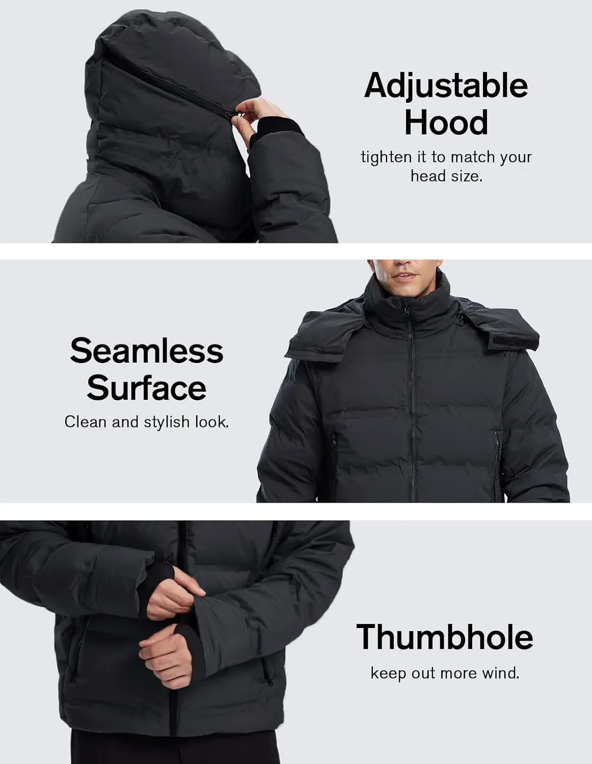 fit space Men's Thickened Down Jacket Super Warm Winter Puffer Jacket Snow Coat with Detachable Hood Waterproof Windproof
