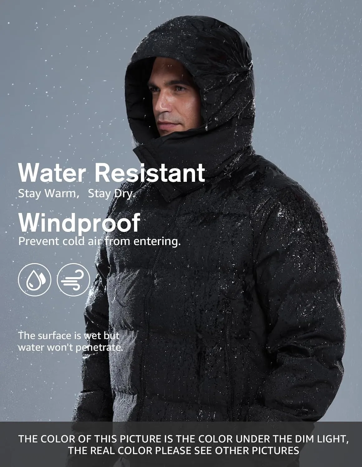 fit space Men's Thickened Down Jacket Super Warm Winter Puffer Jacket Snow Coat with Detachable Hood Waterproof Windproof
