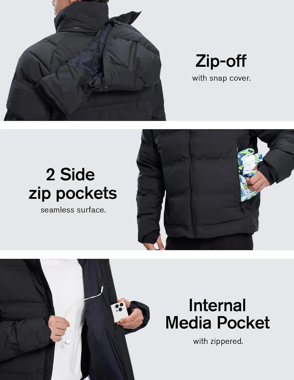 fit space Men's Thickened Down Jacket Super Warm Winter Puffer Jacket Snow Coat with Detachable Hood Waterproof Windproof