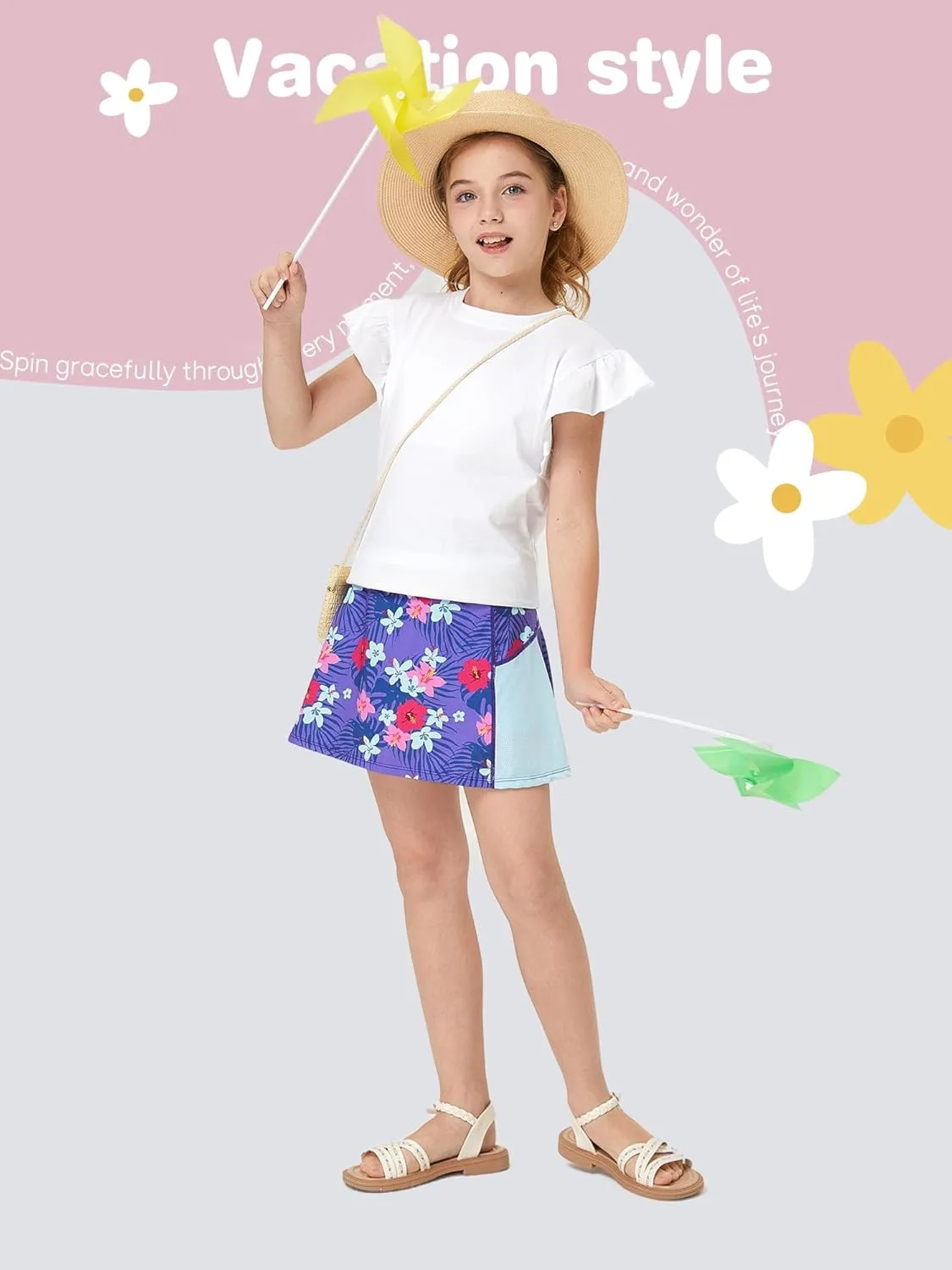 FitsT4 Sports Girls Tennis Skirt with Shorts Golf Skort Adjustable Waist UPF50  Athletic Skirts for Outdoor Sports