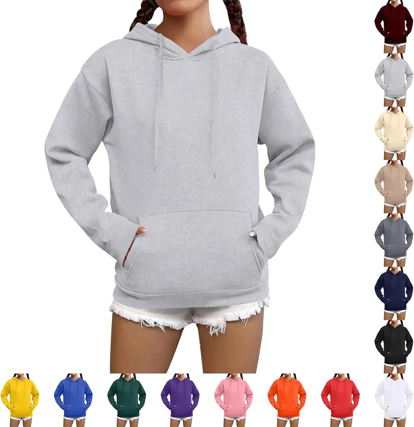 Fleece Hoodie Women Long Sleeve Drawstring Hooded Sweatshirt with Pockets Relaxed Fit Comfy Pullover Fall Sweater