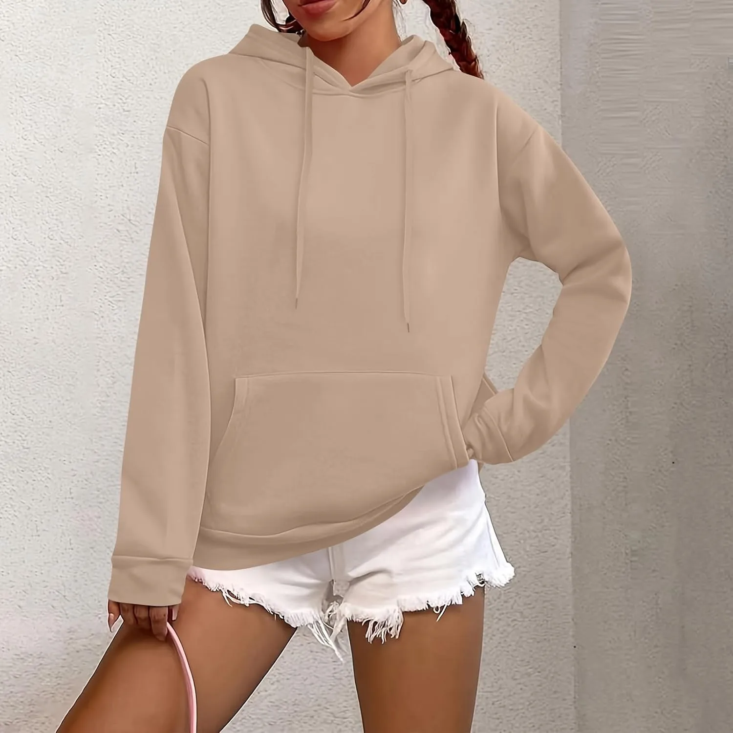 Fleece Hoodie Women Long Sleeve Drawstring Hooded Sweatshirt with Pockets Relaxed Fit Comfy Pullover Fall Sweater