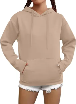 Fleece Hoodie Women Long Sleeve Drawstring Hooded Sweatshirt with Pockets Relaxed Fit Comfy Pullover Fall Sweater
