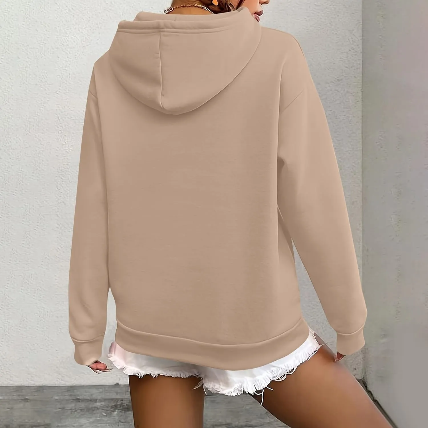 Fleece Hoodie Women Long Sleeve Drawstring Hooded Sweatshirt with Pockets Relaxed Fit Comfy Pullover Fall Sweater