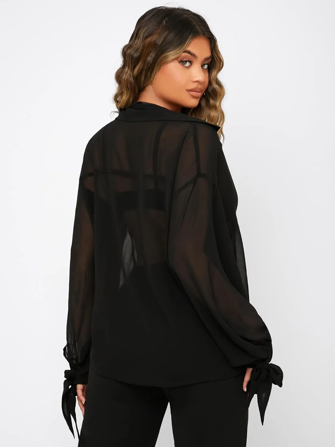 Floerns Women's Sheer Mesh Button Up Short Sleeve Shirt See Through Blouse Tops