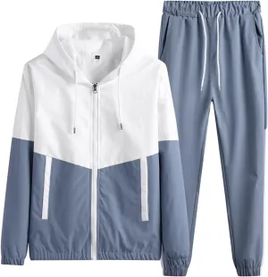 Floette Men Retro Windbreaker Track Suit Track Jacket Track Pant Athletic Hip Hop Windproof Sweat Suit