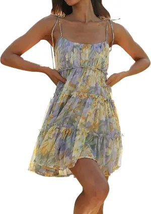 Floral Sundresses for Women 2025 Chiffon Spaghetti Strap Mini Babydoll Dress Casual Summer Tiered Ruffle Dress