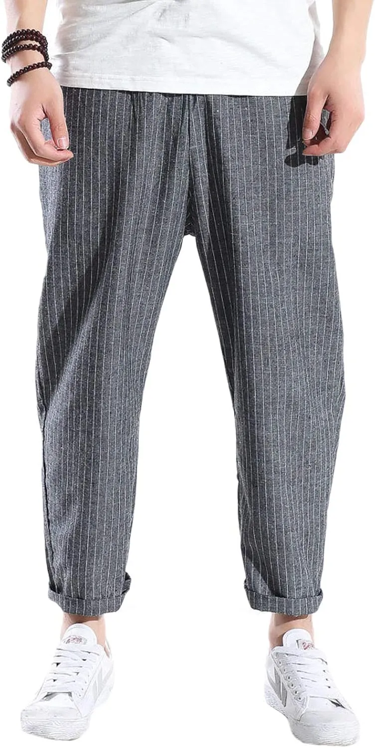 Flygo Mens Casual Loose Striped Harem Pants