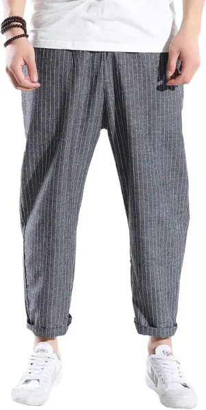 Flygo Mens Casual Loose Striped Harem Pants