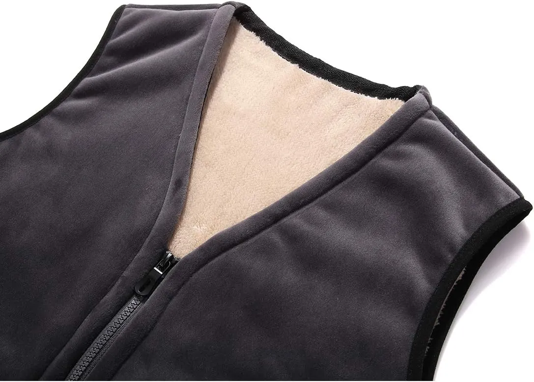 Flygo Mens Winter Sherpa Fleece Lined Vest Sleeveless Zip Up Warm Outdoor Travel Vest Jacket