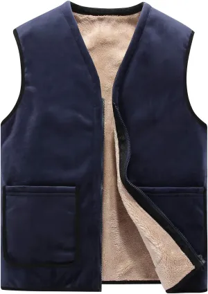 Flygo Mens Winter Sherpa Fleece Lined Vest Sleeveless Zip Up Warm Outdoor Travel Vest Jacket