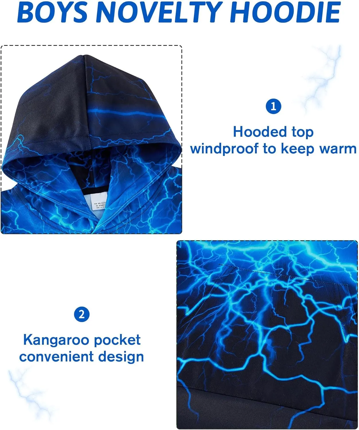 Funnycokid Boys Hoodies Kids Sweatshirts Warm Youth Girls Graphic Pullover Fleece Hooded Clothes with Pocket 5-16 Years