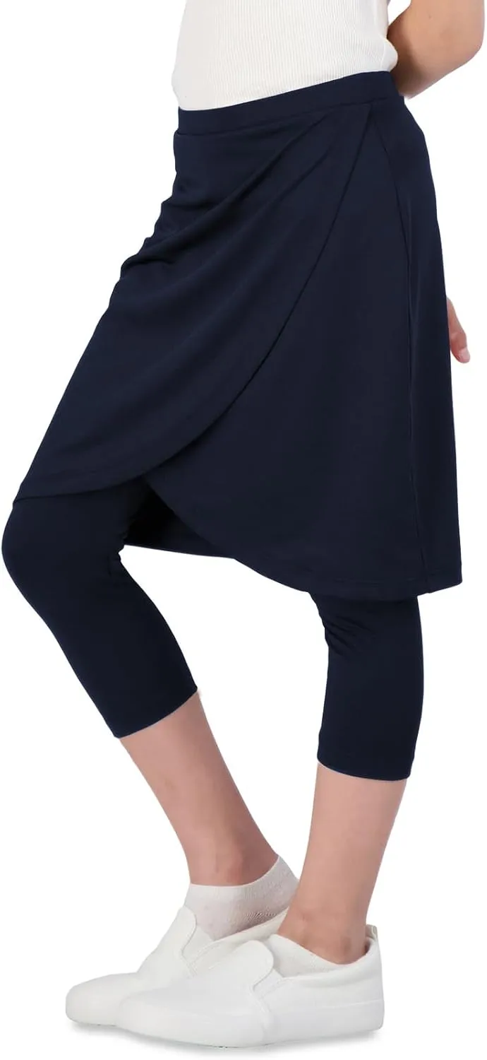 Girls High Elastic Waist Capri Pants Kids Cute Active Golf Tennis Skorts Leggings Skirts Trousers