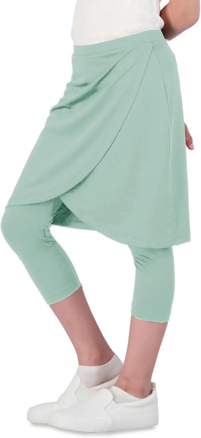 Girls High Elastic Waist Capri Pants Kids Cute Active Golf Tennis Skorts Leggings Skirts Trousers