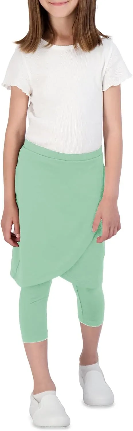 Girls High Elastic Waist Capri Pants Kids Cute Active Golf Tennis Skorts Leggings Skirts Trousers