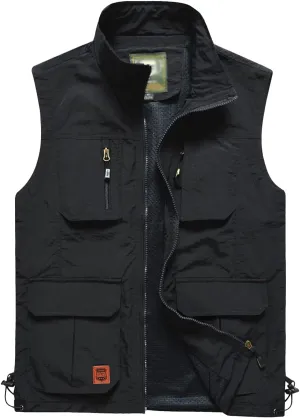 Gnveub Mens Fishing Vest Outdoor Work Quick-Dry Hunting Zip Reversible Travel Vest Jacket with Multi Pockets
