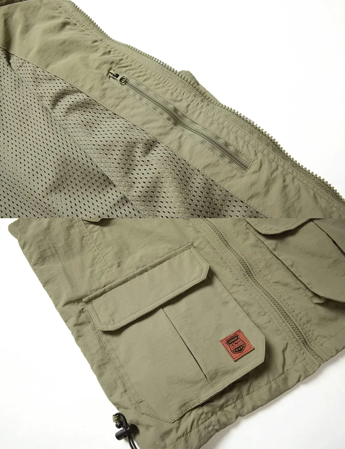 Gnveub Mens Fishing Vest Outdoor Work Quick-Dry Hunting Zip Reversible Travel Vest Jacket with Multi Pockets