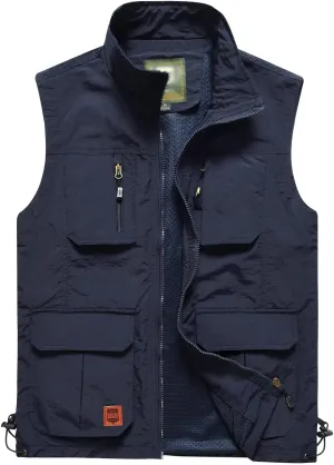 Gnveub Mens Fishing Vest Outdoor Work Quick-Dry Hunting Zip Reversible Travel Vest Jacket with Multi Pockets
