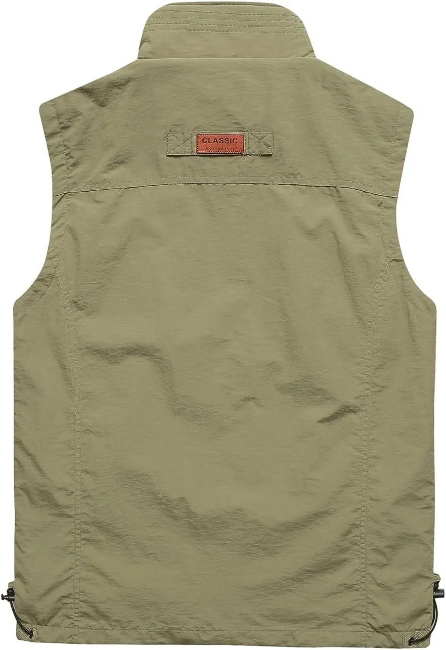 Gnveub Mens Fishing Vest Outdoor Work Quick-Dry Hunting Zip Reversible Travel Vest Jacket with Multi Pockets