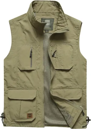 Gnveub Mens Fishing Vest Outdoor Work Quick-Dry Hunting Zip Reversible Travel Vest Jacket with Multi Pockets