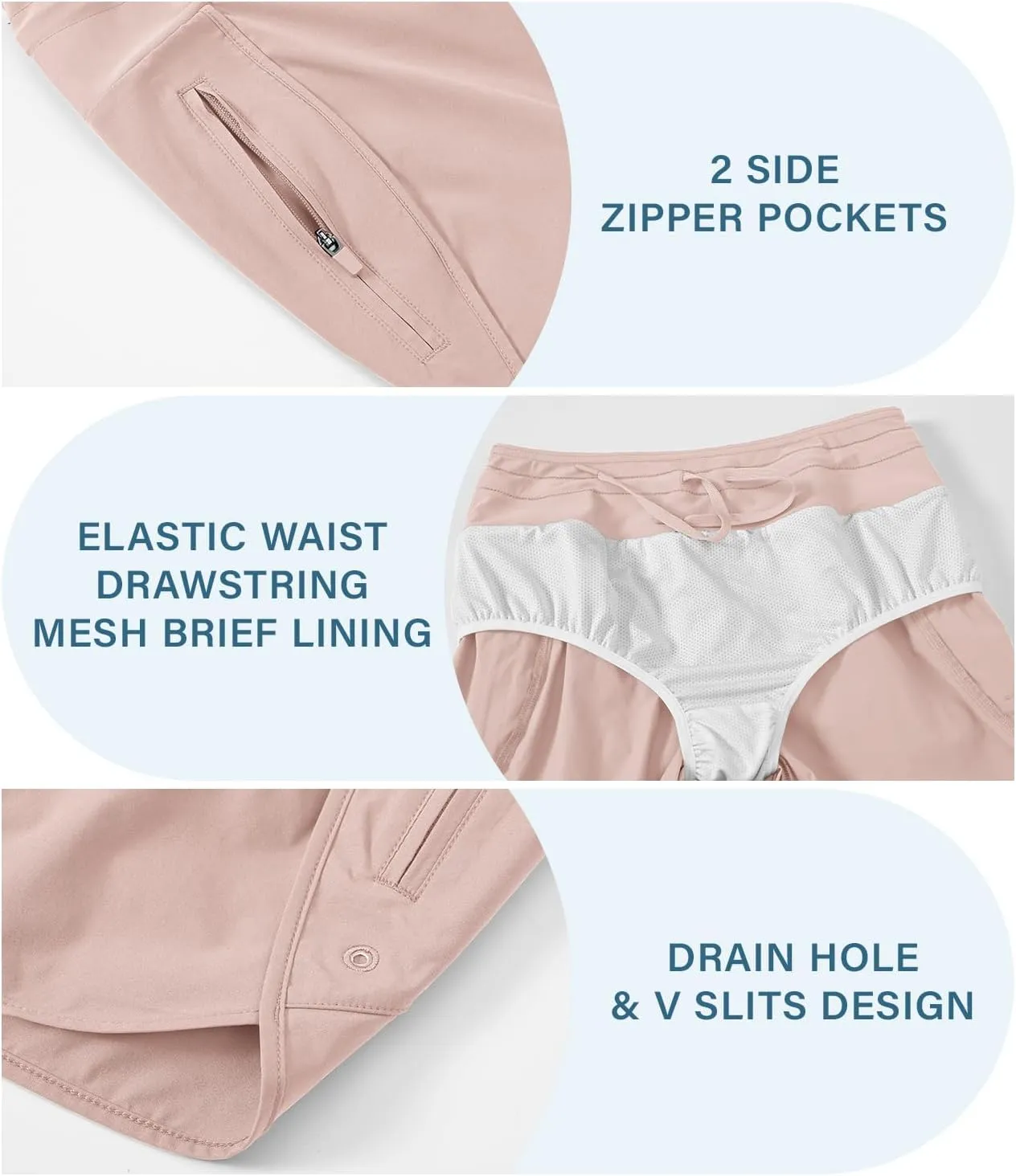 Gopune Women's 5" High Waisted Swim Board Shorts with Zipper Pockets UPF 50  Quick Dry Beach Trunks with Liner