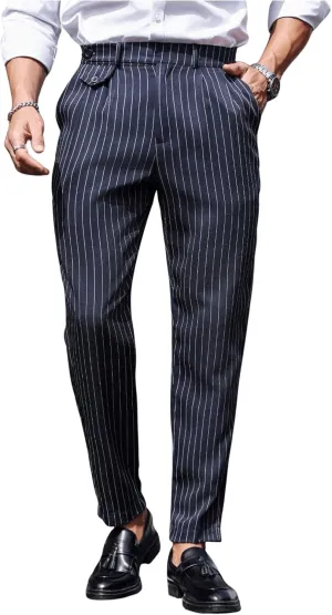 GORGLITTER Men's Striped Dress Pants Slim Fit Business Work Suit Long Trousers