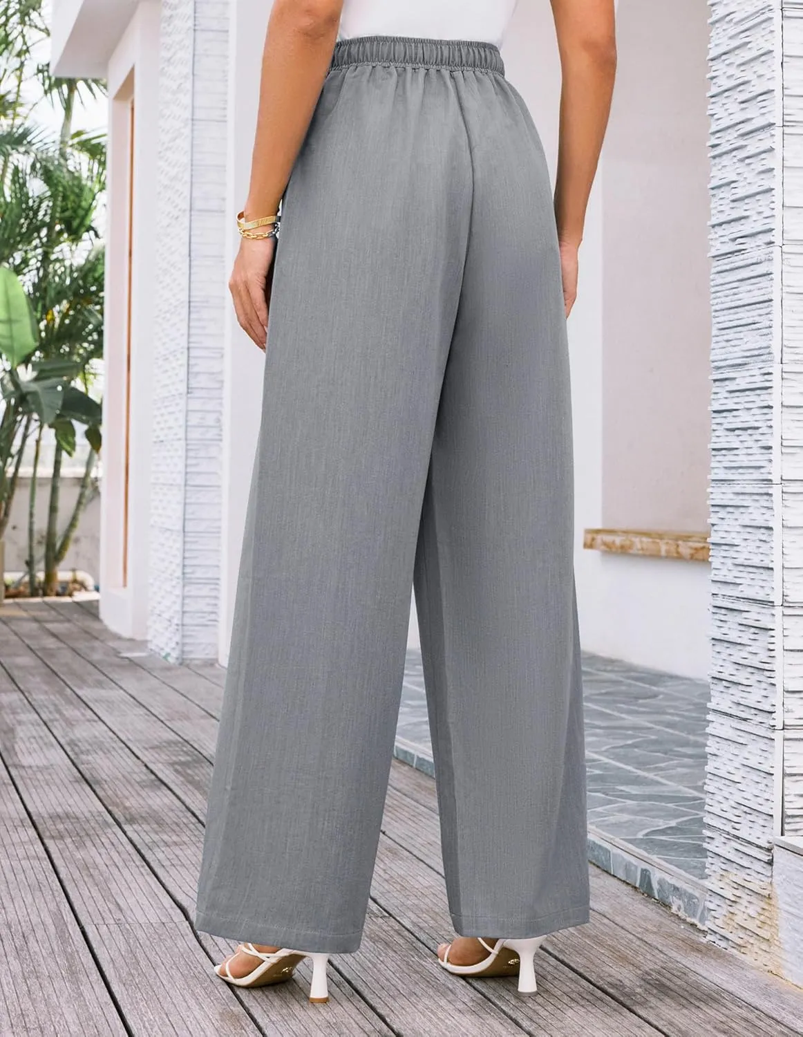GRACE KARIN Women's Wide Leg Casual Pants Summer Lightweight Drawstring Elastic Waist Lounge Beach Palazzo with Pockets