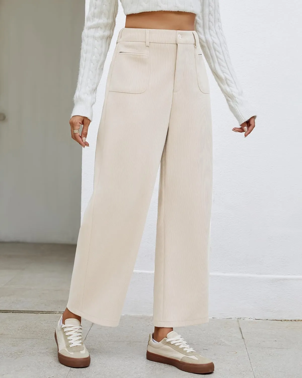 GRAPENT Barrel Pants for Women High Waisted Corduroy Elastic Waist Trendy Loose Casual Fall Trousers Pants with Pockets