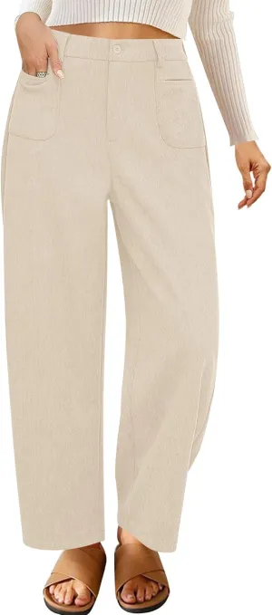 GRAPENT Barrel Pants for Women High Waisted Corduroy Elastic Waist Trendy Loose Casual Fall Trousers Pants with Pockets