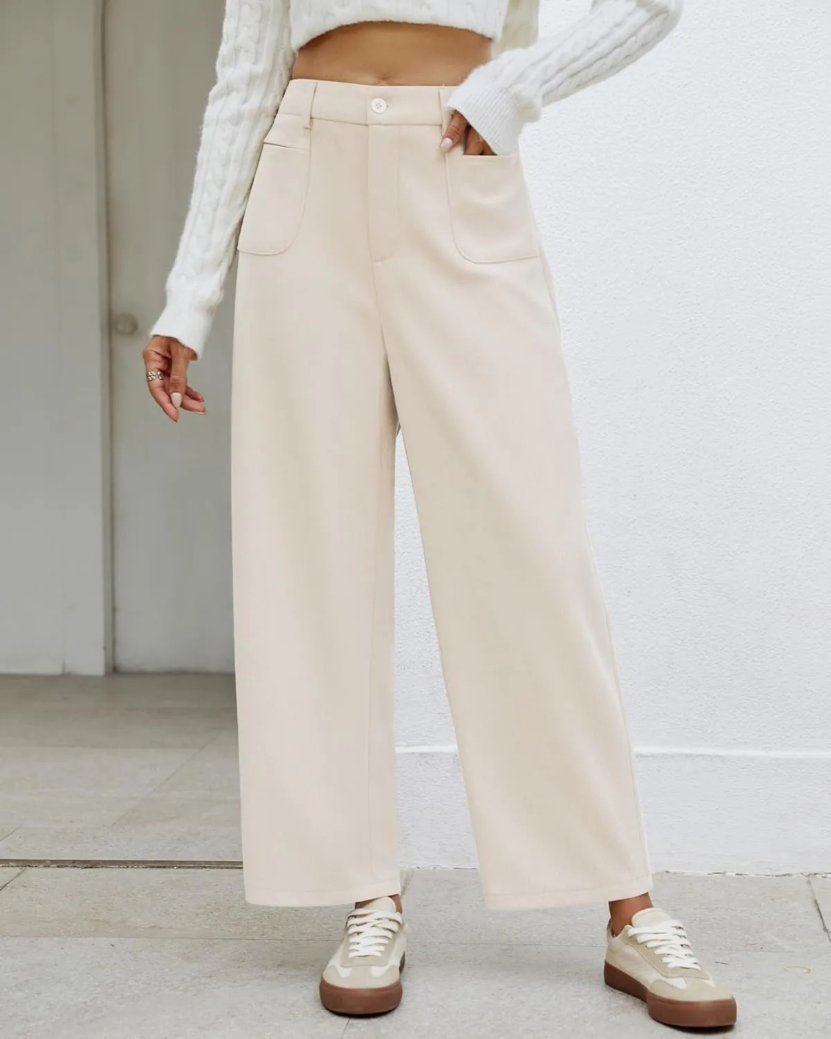 GRAPENT Barrel Pants for Women High Waisted Corduroy Elastic Waist Trendy Loose Casual Fall Trousers Pants with Pockets