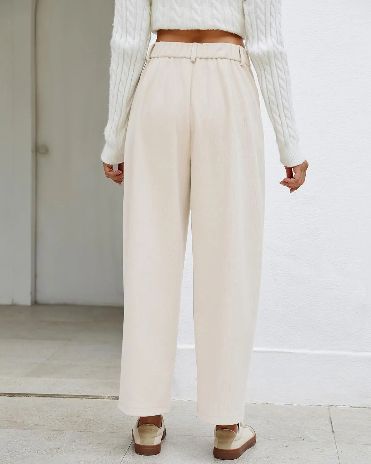 GRAPENT Barrel Pants for Women High Waisted Corduroy Elastic Waist Trendy Loose Casual Fall Trousers Pants with Pockets