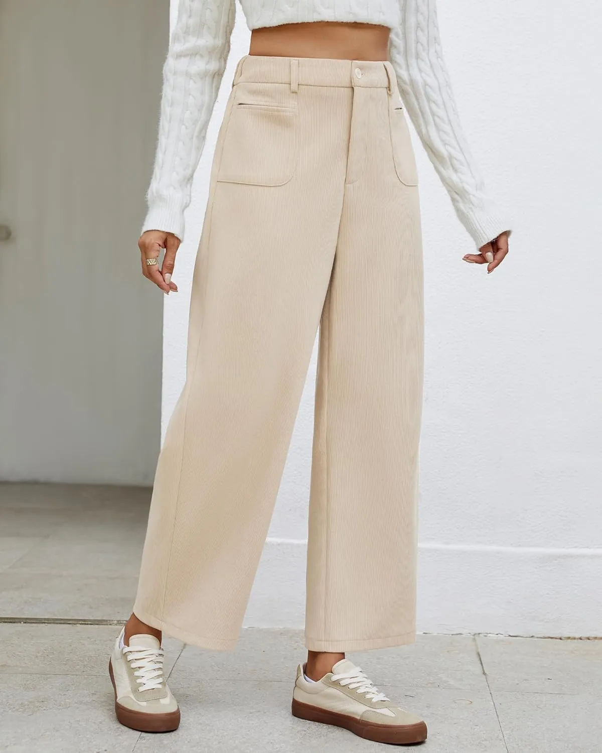 GRAPENT Barrel Pants for Women High Waisted Corduroy Elastic Waist Trendy Loose Casual Fall Trousers Pants with Pockets
