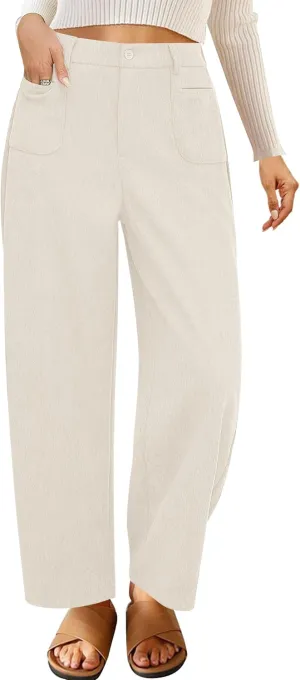 GRAPENT Barrel Pants for Women High Waisted Corduroy Elastic Waist Trendy Loose Casual Fall Trousers Pants with Pockets