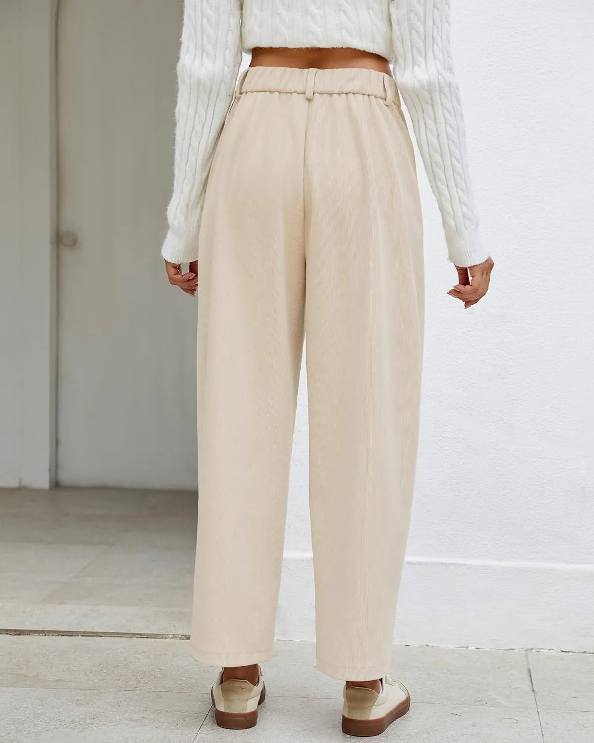 GRAPENT Barrel Pants for Women High Waisted Corduroy Elastic Waist Trendy Loose Casual Fall Trousers Pants with Pockets