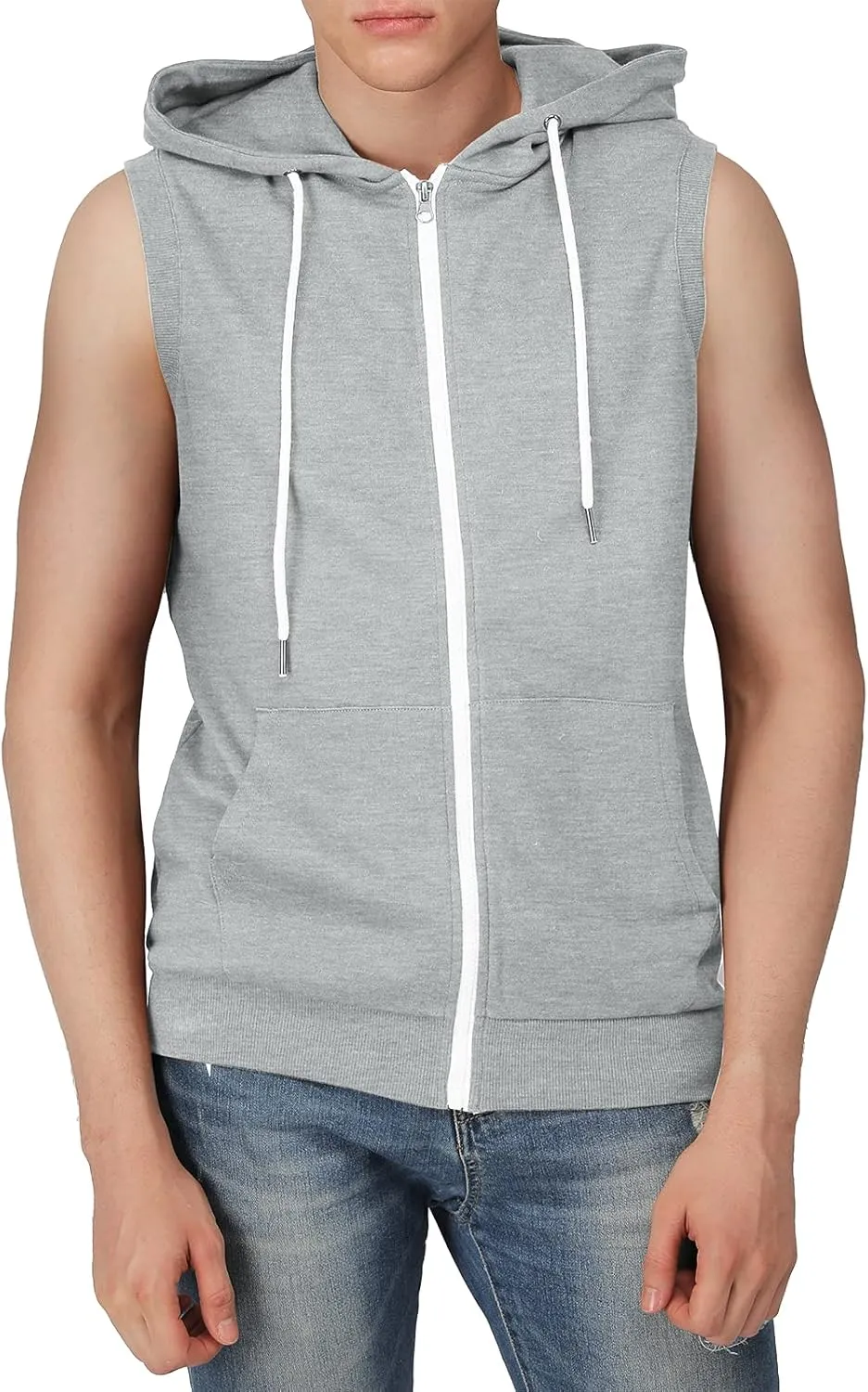 H2H Mens Casual Slim Fit Zip-up Sleeveless Hoodie Lightweight Workout Tank Tops Gym Hoodies