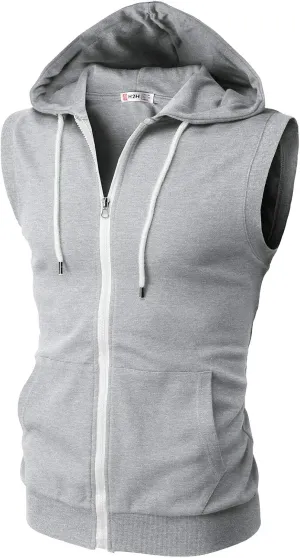 H2H Mens Casual Slim Fit Zip-up Sleeveless Hoodie Lightweight Workout Tank Tops Gym Hoodies