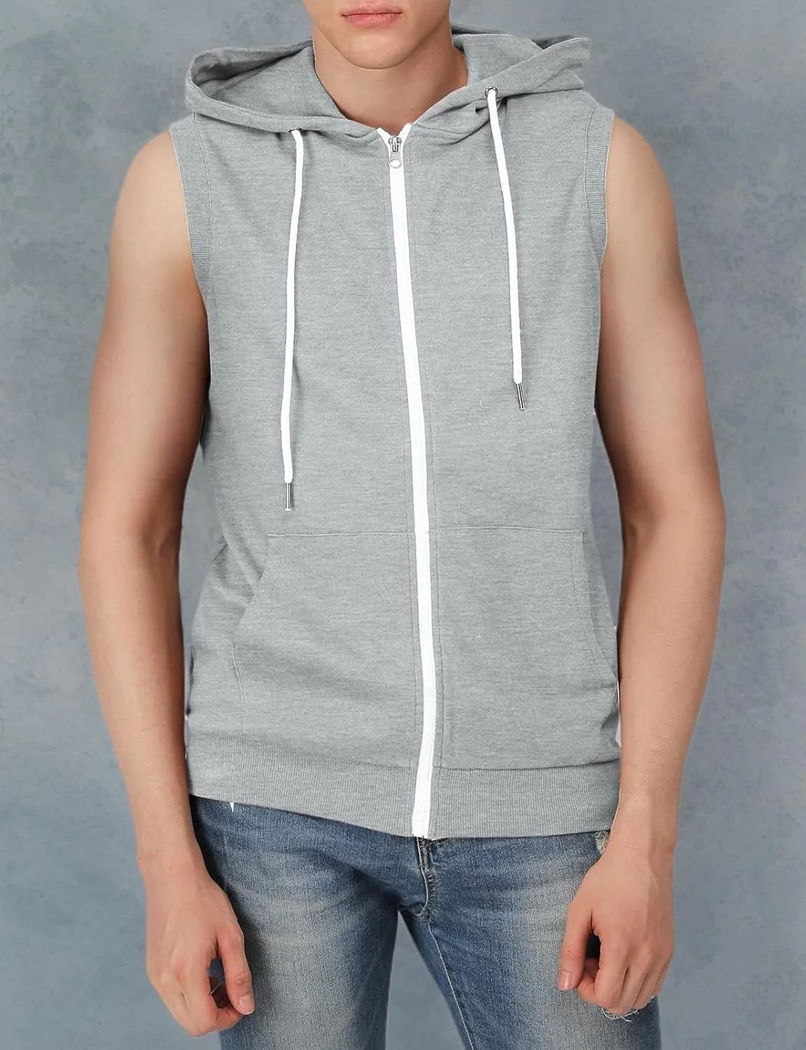 H2H Mens Casual Slim Fit Zip-up Sleeveless Hoodie Lightweight Workout Tank Tops Gym Hoodies