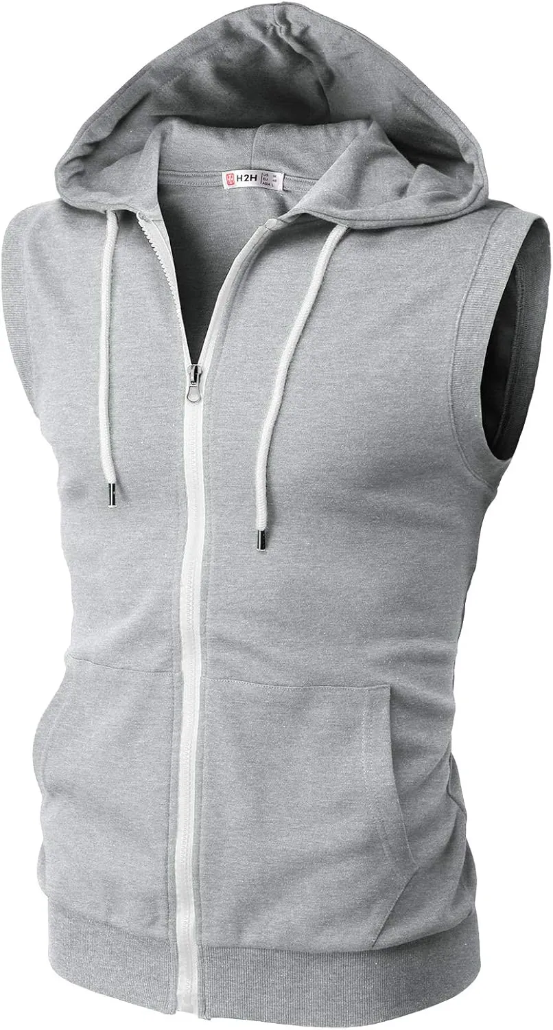 H2H Mens Casual Slim Fit Zip-up Sleeveless Hoodie Lightweight Workout Tank Tops Gym Hoodies