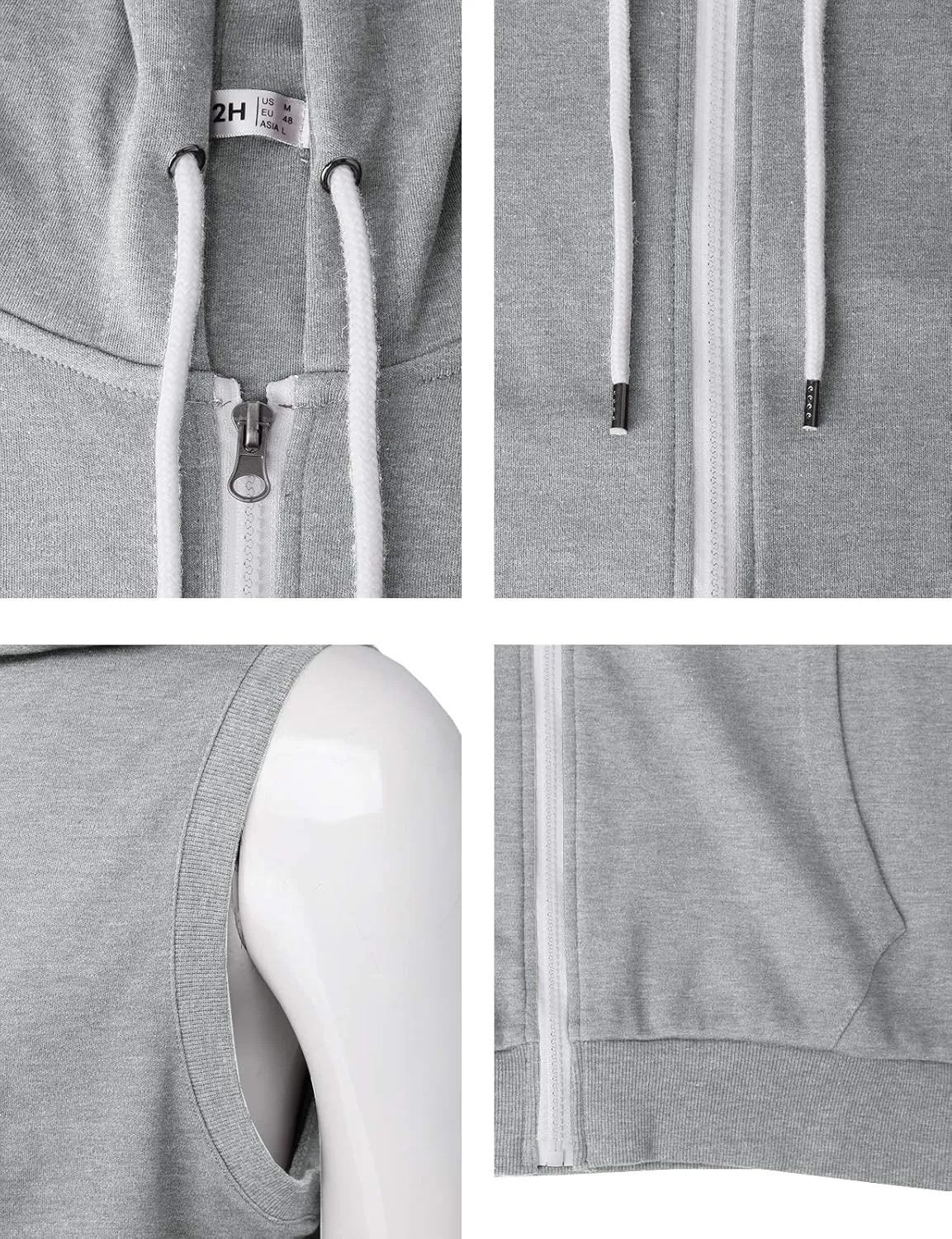 H2H Mens Casual Slim Fit Zip-up Sleeveless Hoodie Lightweight Workout Tank Tops Gym Hoodies