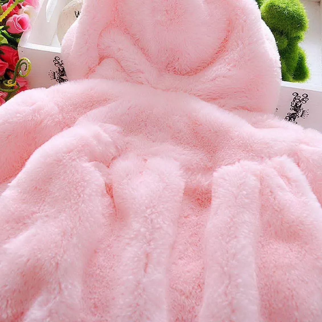 Happy Cherry Baby Girls Fur Warm Coat Cloak Overcoat Hoodies Cute Outdoor Suit