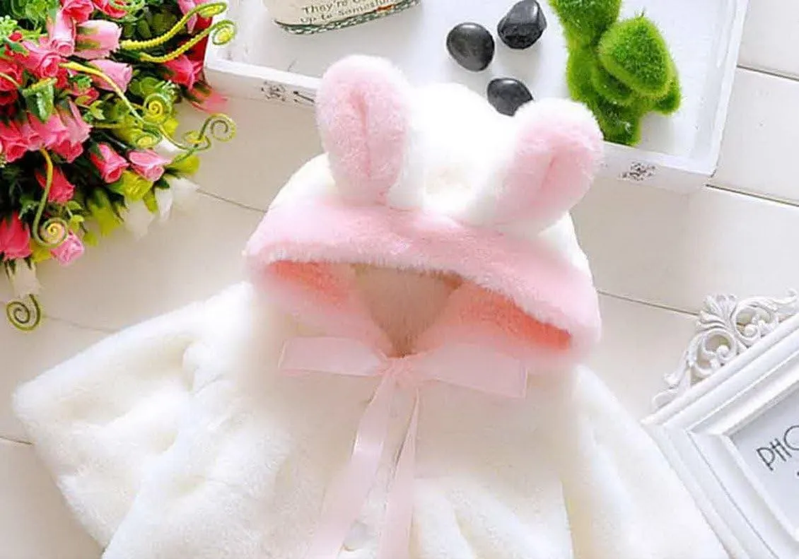 Happy Cherry Baby Girls Fur Warm Coat Cloak Overcoat Hoodies Cute Outdoor Suit
