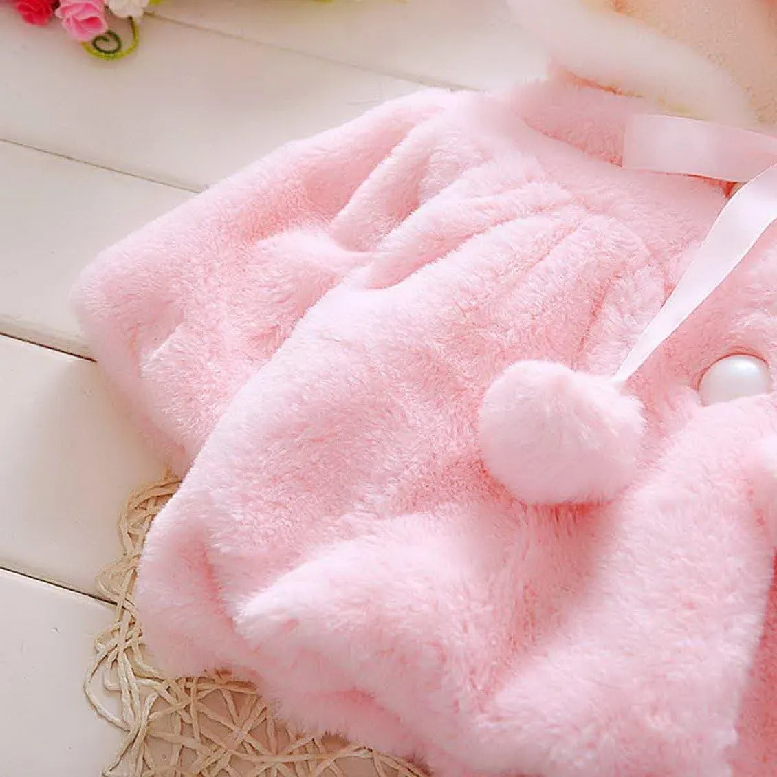 Happy Cherry Baby Girls Fur Warm Coat Cloak Overcoat Hoodies Cute Outdoor Suit
