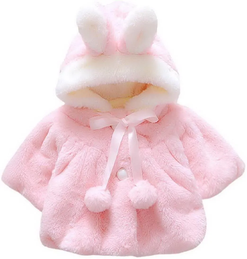 Happy Cherry Baby Girls Fur Warm Coat Cloak Overcoat Hoodies Cute Outdoor Suit