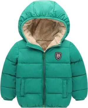 Happy Cherry Boys Girls Winter Thick Jacket Warm Fleece Fur Lining Zipper Hooded Windproof Coat Outwear for 1-7 Years