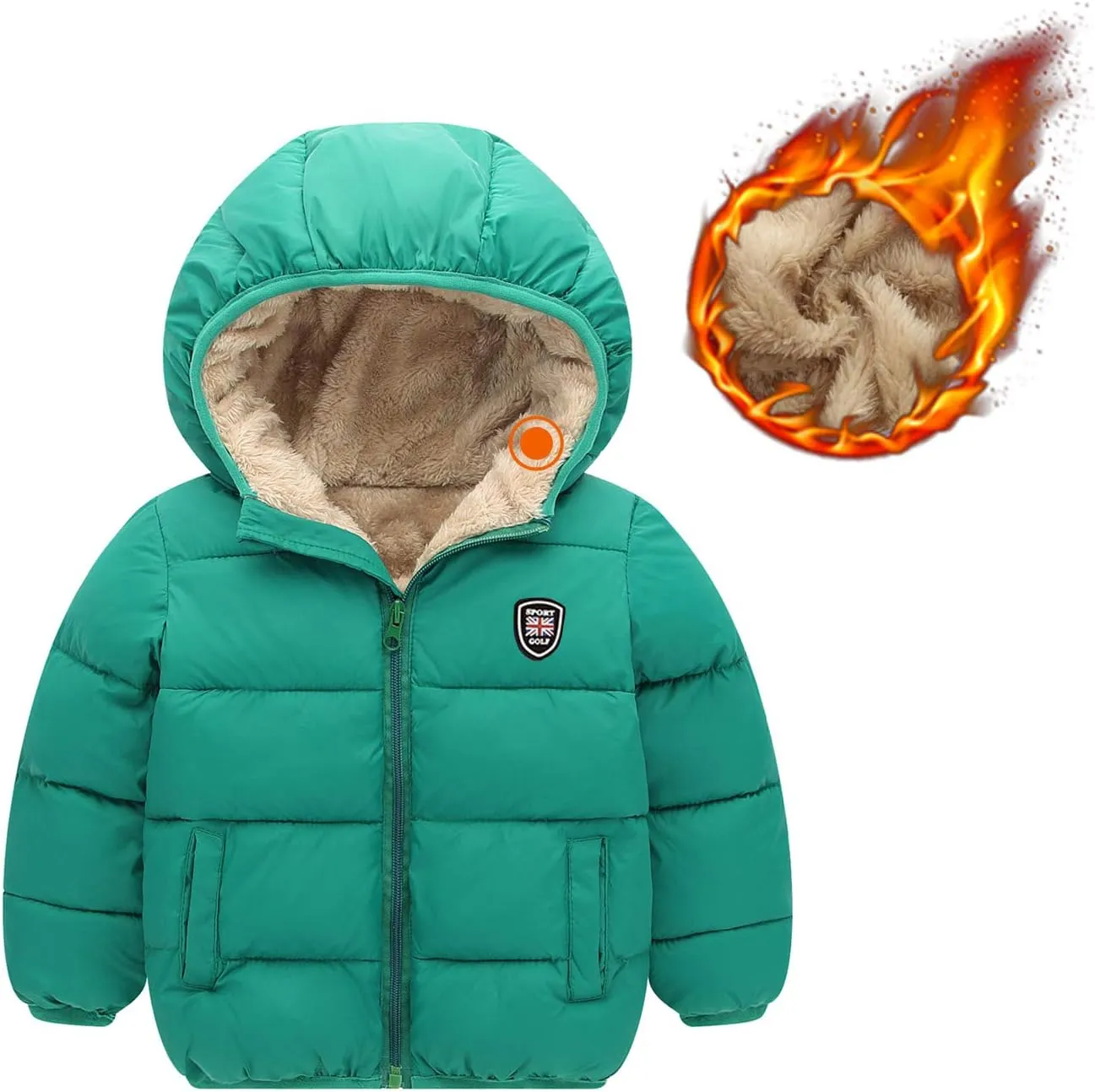 Happy Cherry Boys Girls Winter Thick Jacket Warm Fleece Fur Lining Zipper Hooded Windproof Coat Outwear for 1-7 Years