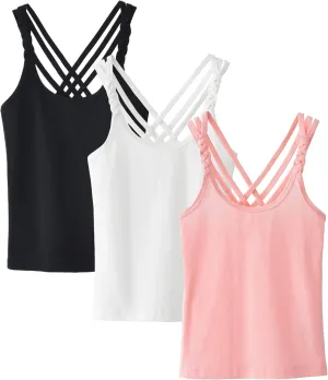 Happy Cherry Girls Sleeveless Tank Top Stretch Undershirts Basic Cami Camisole 3 Pack