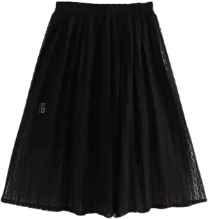 Hdhdeueh Women's Elastic Waist Lace Mesh Skirt Double Umbrella A-Line Opaque Solid Color Midi Skirts